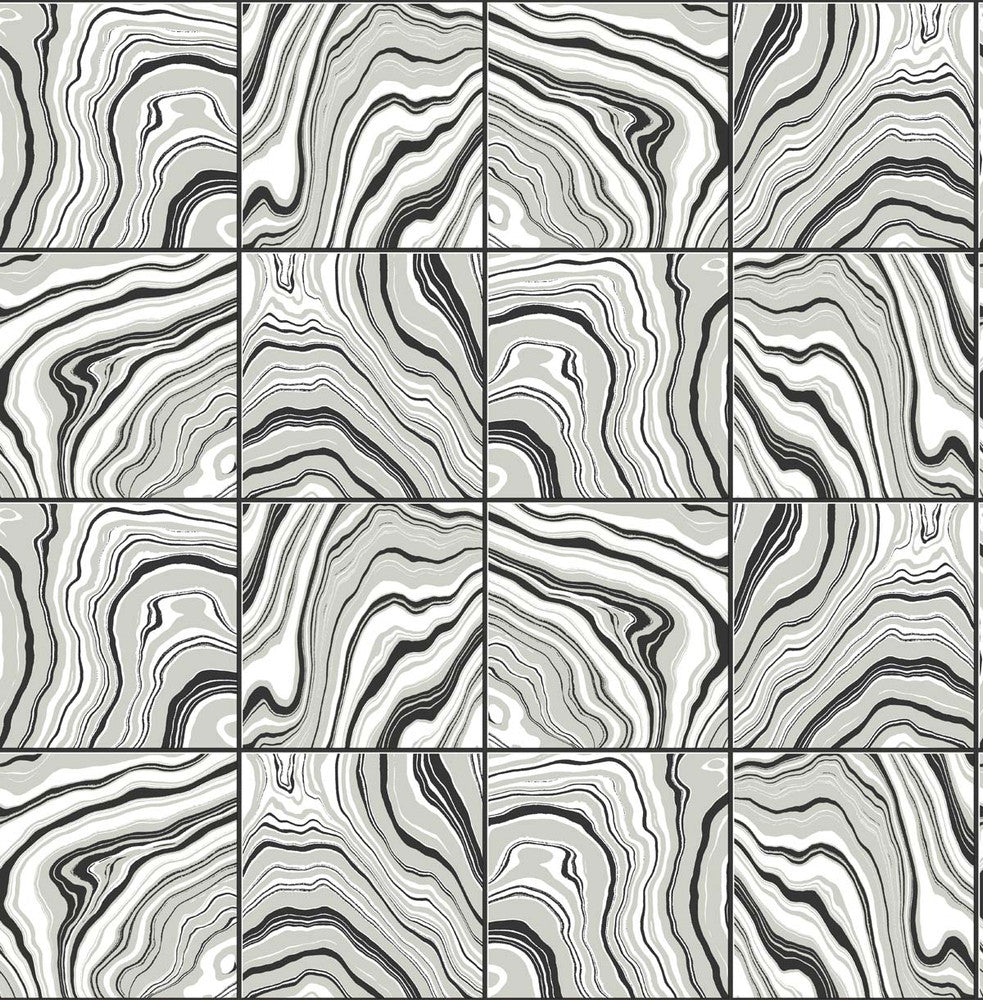 Marbled Tile Ebony & Metallic Silver by Seabrook Wallpaper Lillian August Peel and Stick United States 30.75 25.2" 20.5" - Fabric Carolina -