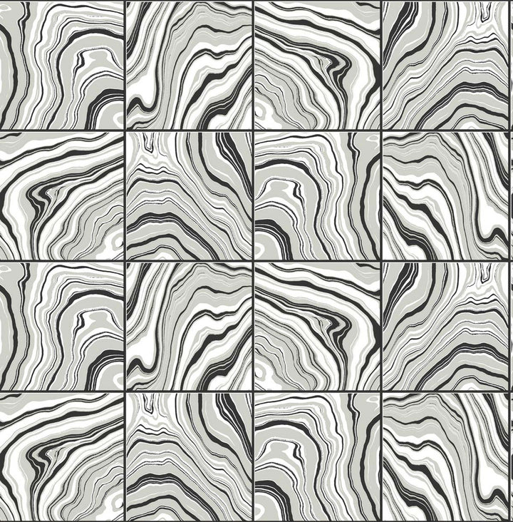 Marbled Tile Ebony & Metallic Silver by Seabrook Wallpaper Lillian August Peel and Stick United States 30.75 25.2" 20.5" - Fabric Carolina -