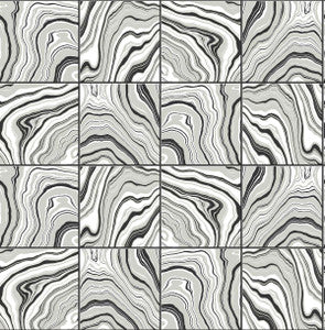 Marbled Tile Ebony & Metallic Silver by Seabrook Wallpaper
