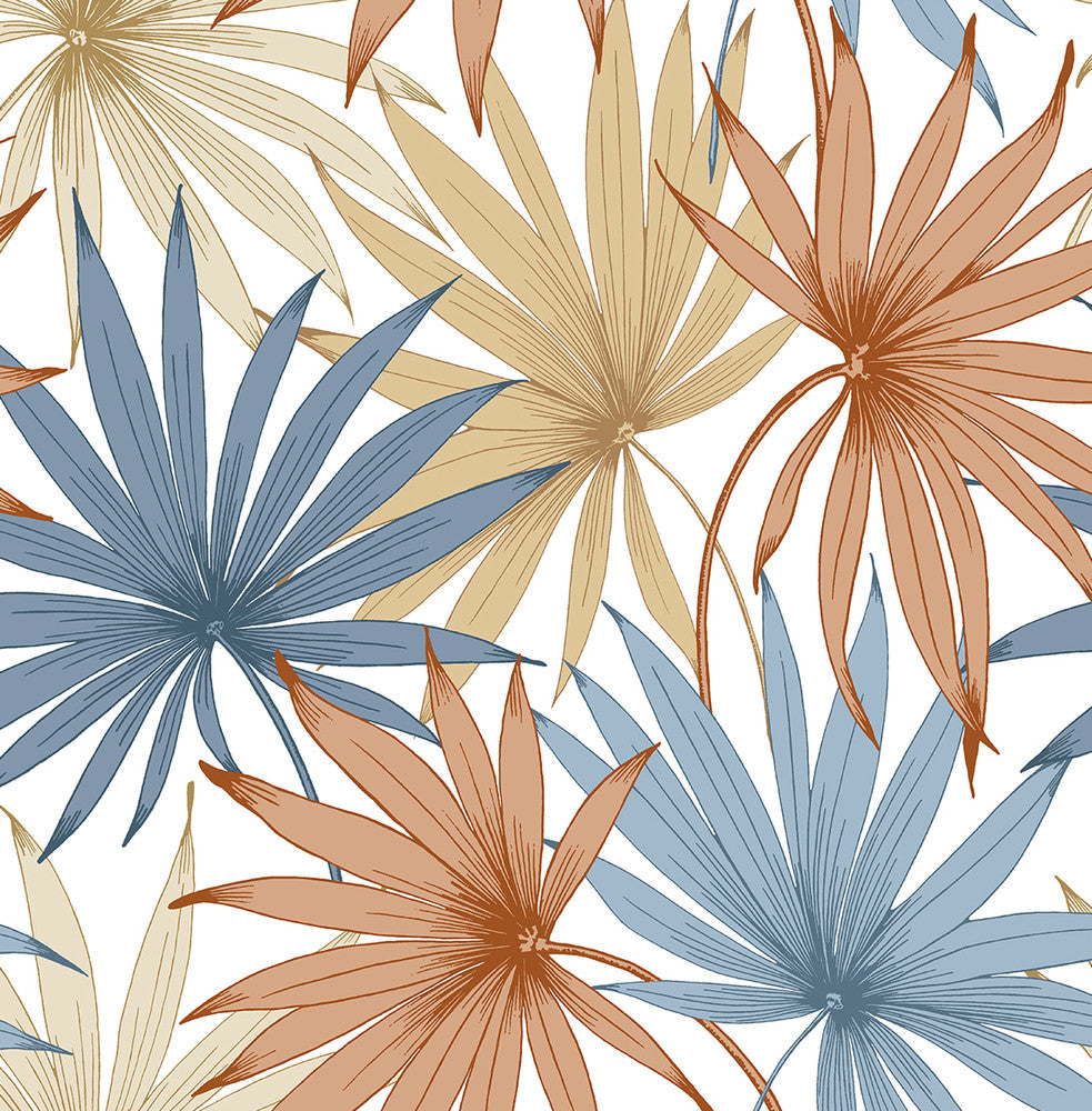 Tropic Palm Toss Charlotte Blue & Soft Melon by Seabrook Wallpaper Lillian August Peel and Stick United States 30.75 20.87" 20.5" - Fabric Carolina -