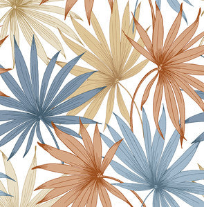 Tropic Palm Toss Charlotte Blue & Soft Melon by Seabrook Wallpaper