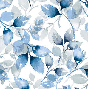 Watercolor Tossed Leaves Blue Lagoon by Seabrook Wallpaper