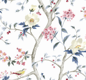 Sparrow Haven Riviera Blue & Berry by Seabrook Wallpaper