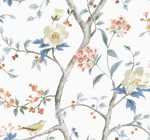 Sparrow Haven Melon & Carolina Blue by Seabrook Wallpaper