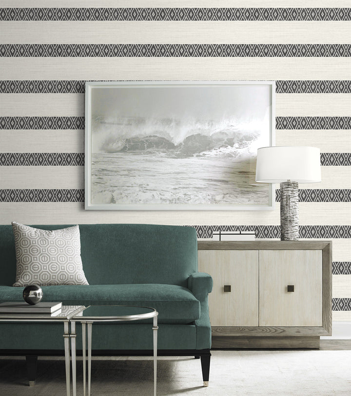 Alani Geo Stripe Charcoal LN40100 by Lillian August Designer Wallpaper