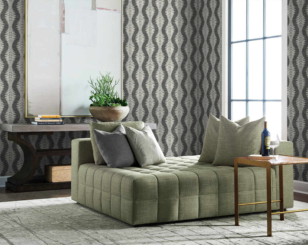 Carina Leaf Ogee Charcoal LN40500 by Lillian August Designer Wallpaper