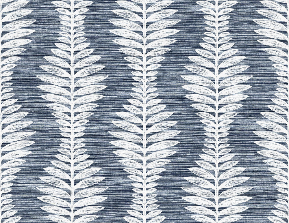 Carina Leaf Ogee Midnight Sky by Seabrook Wallpaper Coastal Haven United States 60.75 10.5" 27" - Fabric Carolina -