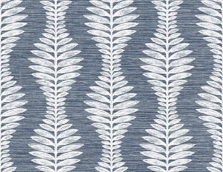 Carina Leaf Ogee Midnight Sky by Seabrook Wallpaper Coastal Haven United States 60.75 10.5" 27" - Fabric Carolina -