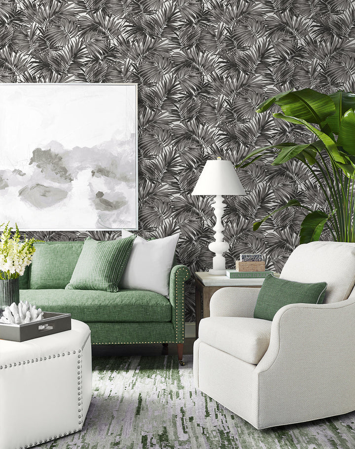Cordelia Tossed Palms Onyx LN40700 by Lillian August Designer Wallpaper