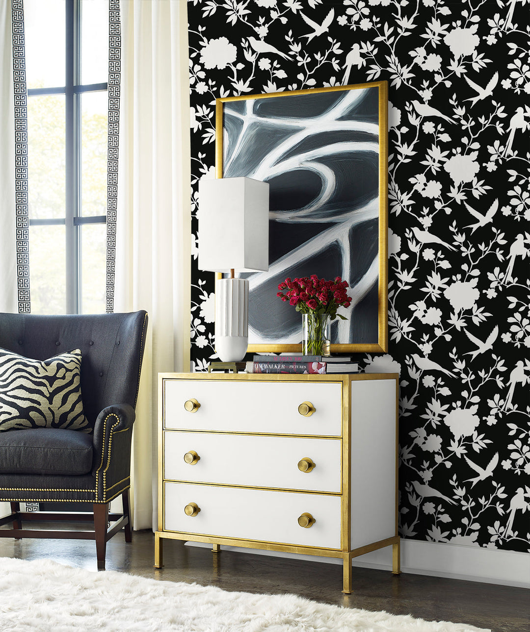 Kauai Bird Toile Inkwell LN40900 by Lillian August Designer Wallpaper