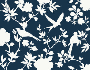 Kauai Bird Toile Denim Blue by Seabrook Wallpaper