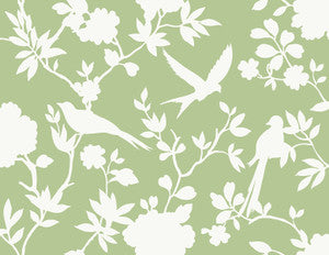 Kauai Bird Toile Seacrest Green by Seabrook Wallpaper