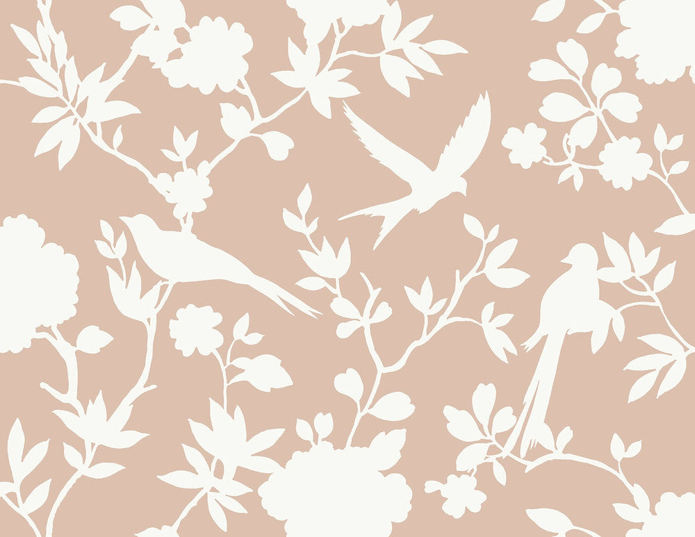 Kauai Bird Toile Peach Petal by Seabrook Wallpaper Coastal Haven United States 60.75 20.87" 27" - Fabric Carolina -