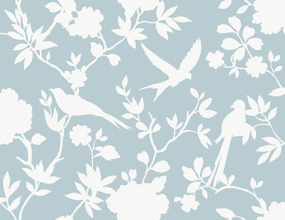 Kauai Bird Toile Hampton Blue by Seabrook Wallpaper Coastal Haven United States 60.75 20.87" 27" - Fabric Carolina -