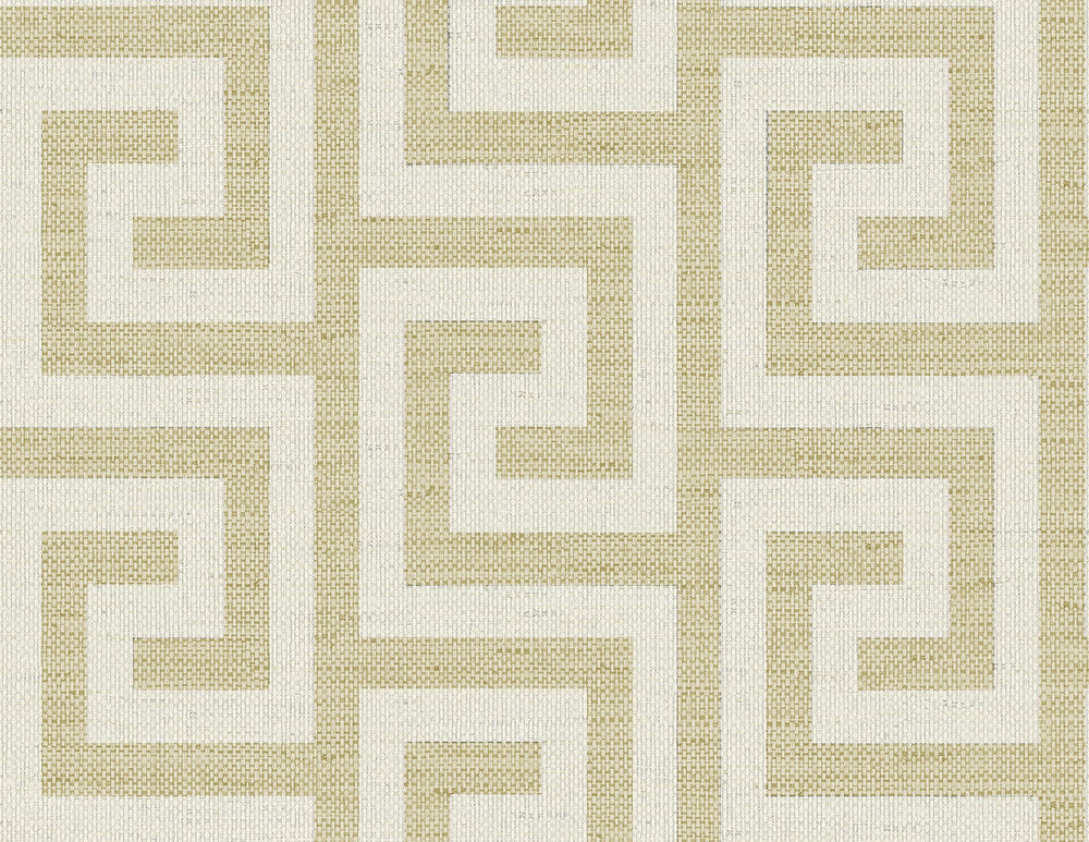 Luna Retreat Greek Key Golden by Seabrook Wallpaper Coastal Haven United States 60.75 5.2" 27" - Fabric Carolina -