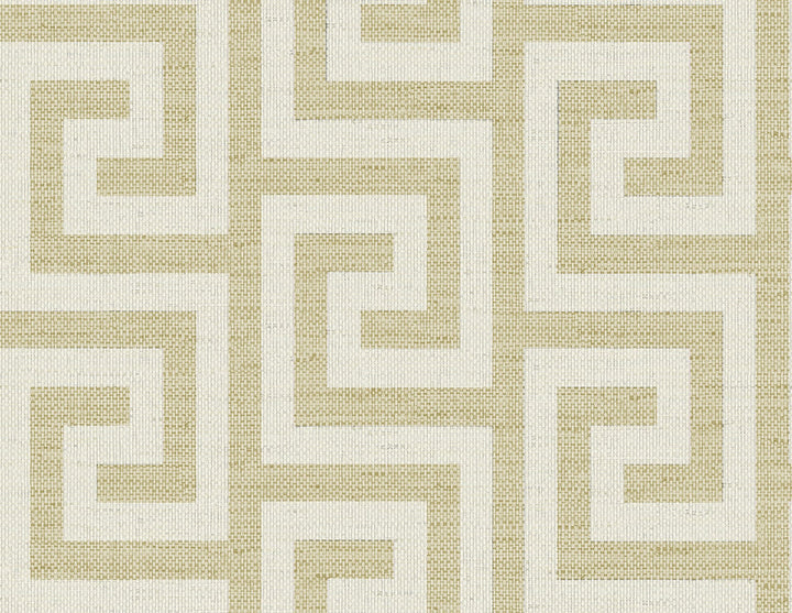 Luna Retreat Greek Key Golden by Seabrook Wallpaper Coastal Haven United States 60.75 5.2" 27" - Fabric Carolina -
