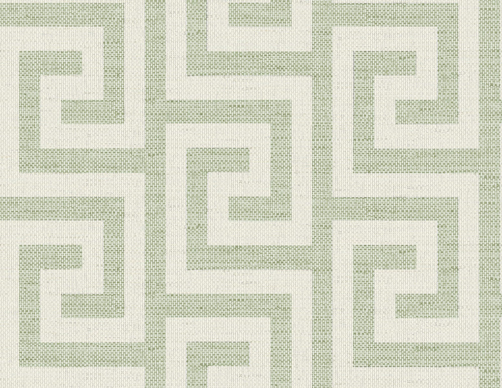 Luna Retreat Greek Key Green Ivy by Seabrook Wallpaper Coastal Haven United States 60.75 5.2" 27" - Fabric Carolina -