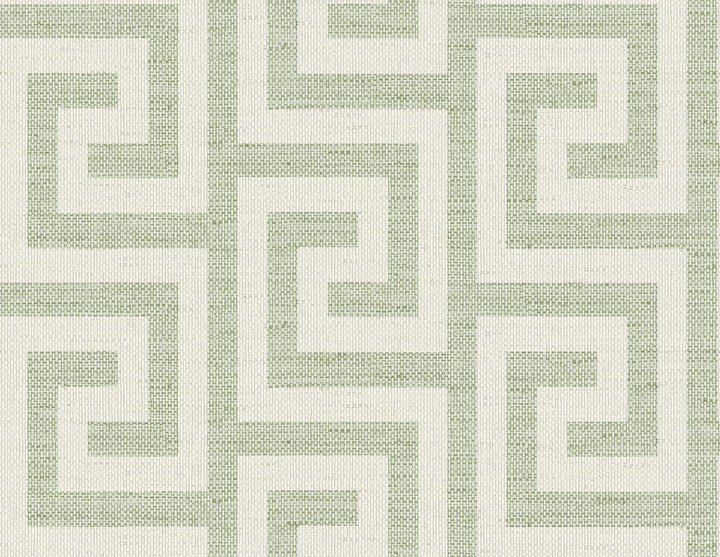 Luna Retreat Greek Key Green Ivy by Seabrook Wallpaper Coastal Haven United States 60.75 5.2" 27" - Fabric Carolina -