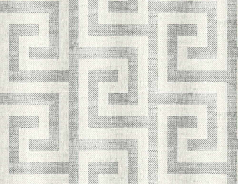 Luna Retreat Greek Key Pewter by Seabrook Wallpaper Coastal Haven United States 60.75 5.2" 27" - Fabric Carolina -