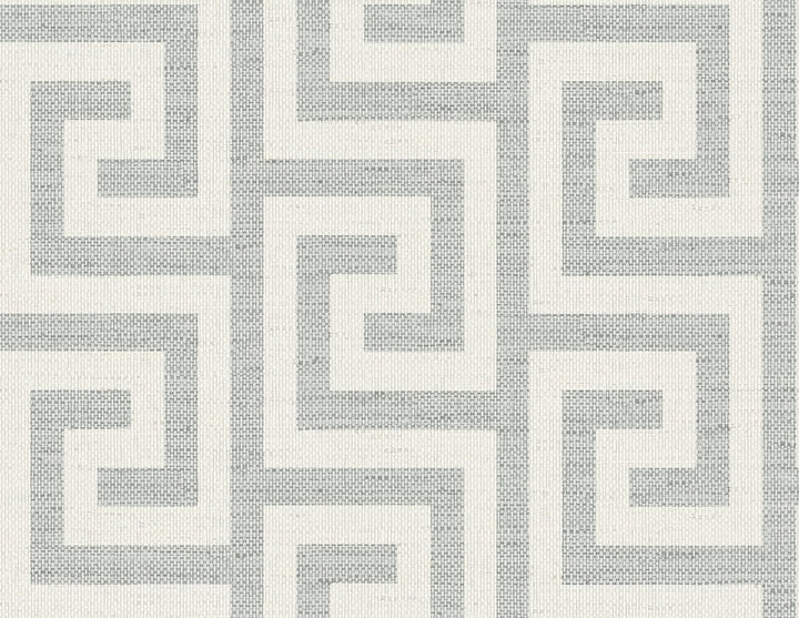 Luna Retreat Greek Key Pewter by Seabrook Wallpaper Coastal Haven United States 60.75 5.2" 27" - Fabric Carolina -