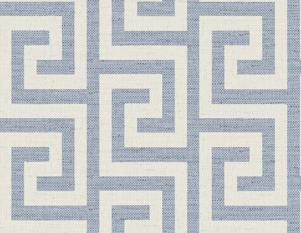 Luna Retreat Greek Key Blue Lake by Seabrook Wallpaper Coastal Haven United States 60.75 5.2" 27" - Fabric Carolina -