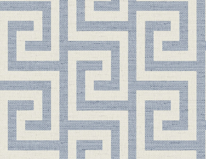 Luna Retreat Greek Key Blue Lake by Seabrook Wallpaper Coastal Haven United States 60.75 5.2" 27" - Fabric Carolina -