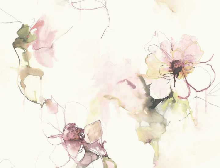 Anemone Watercolor Floral Pink Lemonade and Wine by Seabrook Wallpaper Living with Art United States 60.53 20.87" 27" - Fabric Carolina -