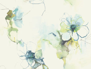 Anemone Watercolor Floral Glacier Blue and Pear by Seabrook Wallpaper