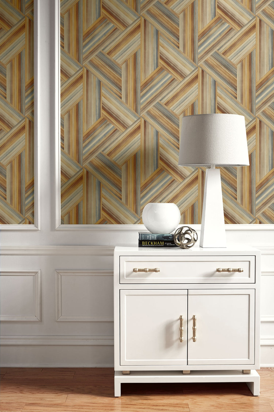 Geo Inlay Saddle Brown and Steel LW50106 by Seabrook Designs Designer Wallpaper