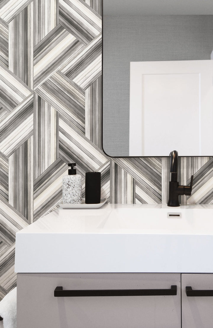 Geo Inlay Cove Gray and Carrara LW50108 by Seabrook Designs Designer Wallpaper