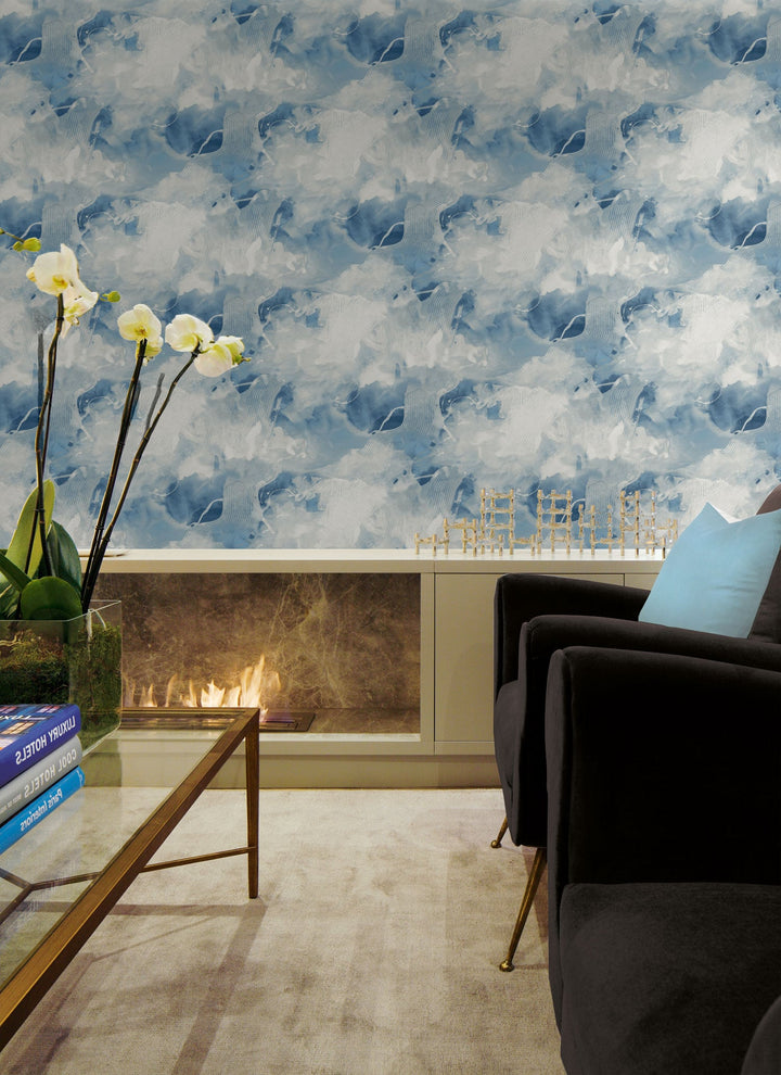 Notch Trowel Abstract Blue Lake and Frost LW50202 by Seabrook Designs Designer Wallpaper