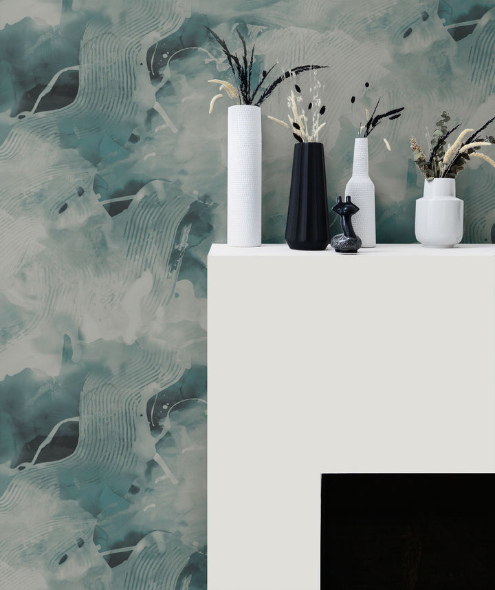 Notch Trowel Abstract Sea Green and Pearl LW50204 by Seabrook Designs Designer Wallpaper