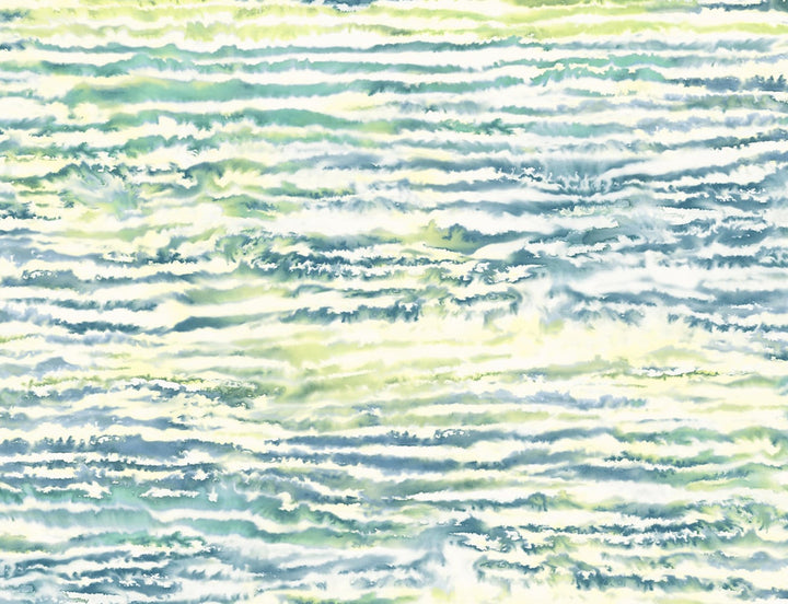 Watercolor Waves Deep Sea and Spring Green by Seabrook Wallpaper Living with Art United States 60.53 20.87" 27" - Fabric Carolina -