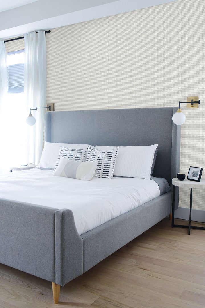 Faux Wool Weave Metallic Silver and Ivory LW51008 by Seabrook Designs Designer Wallpaper