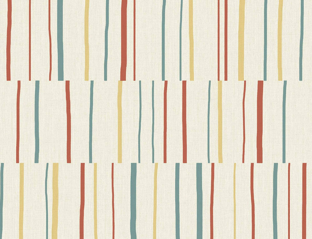 Block Lines Vermillion, Sunflower, and Teal by Seabrook Wallpaper Living with Art United States 60.53 20.87" 27" - Fabric Carolina -