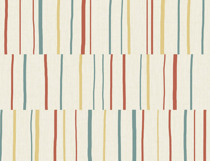 Block Lines Vermillion, Sunflower, and Teal by Seabrook Wallpaper Living with Art United States 60.53 20.87" 27" - Fabric Carolina -