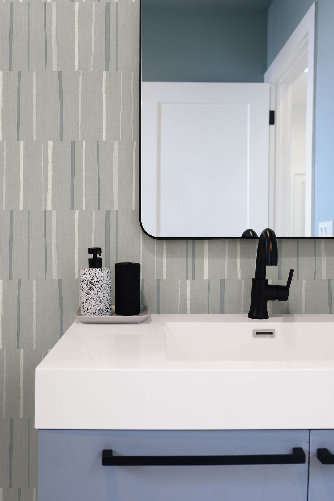 Block Lines Metallic Silver and Cove Gray LW51208 by Seabrook Designs Designer Wallpaper
