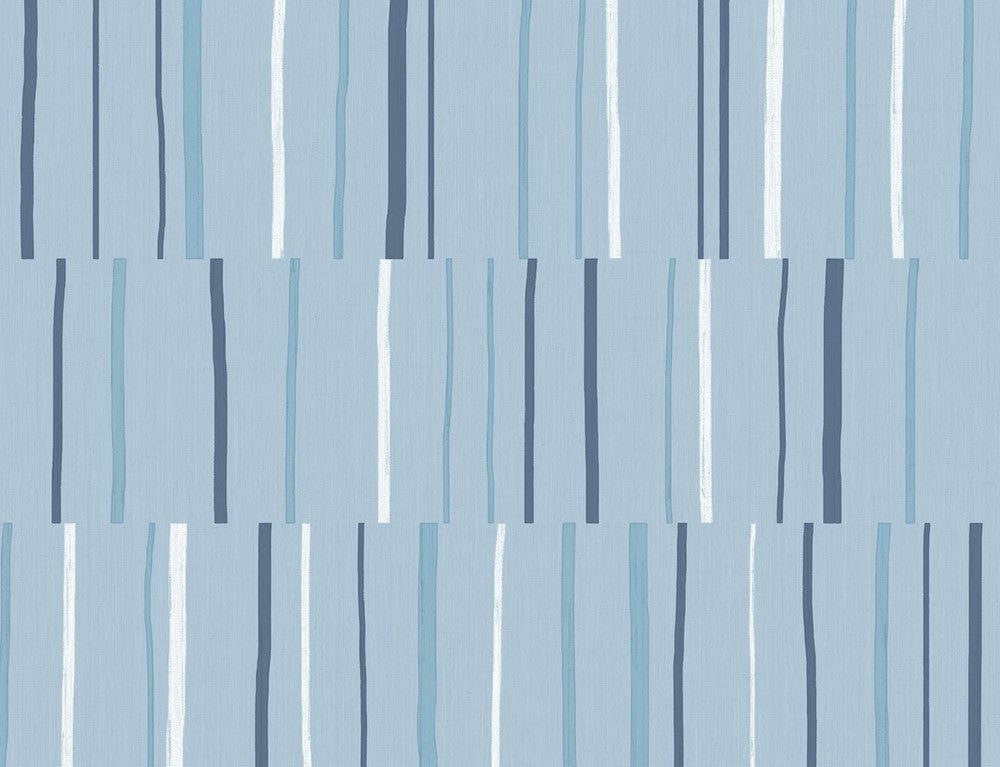 Block Lines Bluebird, Navy, and Glacier White by Seabrook Wallpaper Living with Art United States 60.53 20.87" 27" - Fabric Carolina -