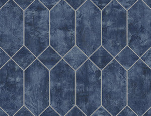 Geo Faux Denim Blue and Metallic Silver by Seabrook Wallpaper