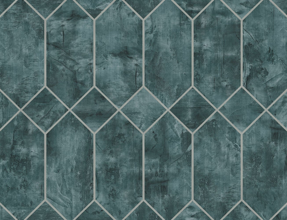 Geo Faux Emerald and Metallic Silver by Seabrook Wallpaper Living with Art United States 60.53 20.87" 27" - Fabric Carolina -