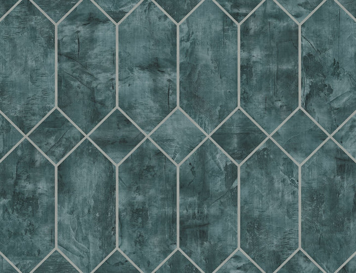 Geo Faux Emerald and Metallic Silver by Seabrook Wallpaper Living with Art United States 60.53 20.87" 27" - Fabric Carolina -