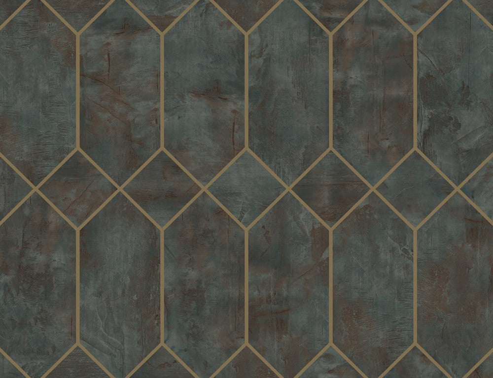 Geo Faux Rust, Forest Green, and Metallic Gold by Seabrook Wallpaper Living with Art United States 60.53 20.87" 27" - Fabric Carolina -