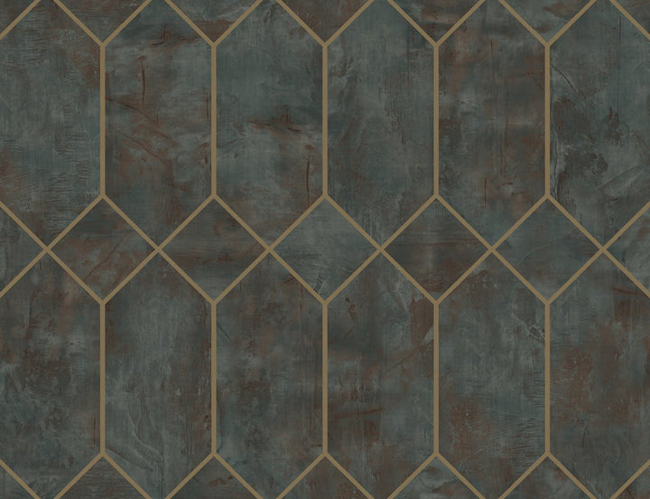 Geo Faux Rust, Forest Green, and Metallic Gold by Seabrook Wallpaper Living with Art United States 60.53 20.87" 27" - Fabric Carolina -