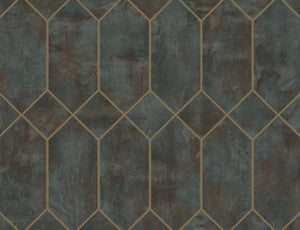 Geo Faux Rust, Forest Green, and Metallic Gold by Seabrook Wallpaper