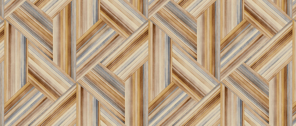 Geo Inlay Fabric Saddle Brown and Steel by Seabrook Wallpaper Living with Art United States 13.5 23.62" 3" - Fabric Carolina -