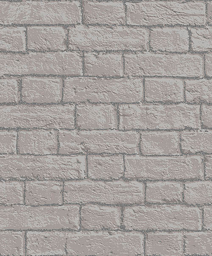 Gordan Grey Painted Metallic Brick Wallpaper by Brewster CWV Covers about 56.4 square feet 20.5-in by 33-ft long roll Unpasted 25.2 - Fabric Carolina -