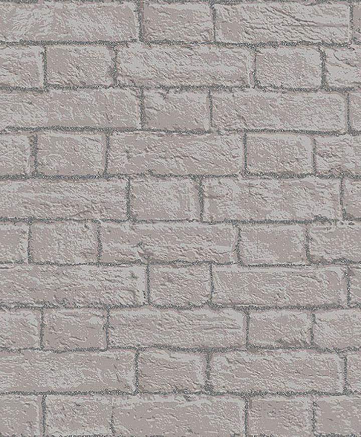 Gordan Grey Painted Metallic Brick Wallpaper by Brewster CWV Covers about 56.4 square feet 20.5-in by 33-ft long roll Unpasted 25.2 - Fabric Carolina -