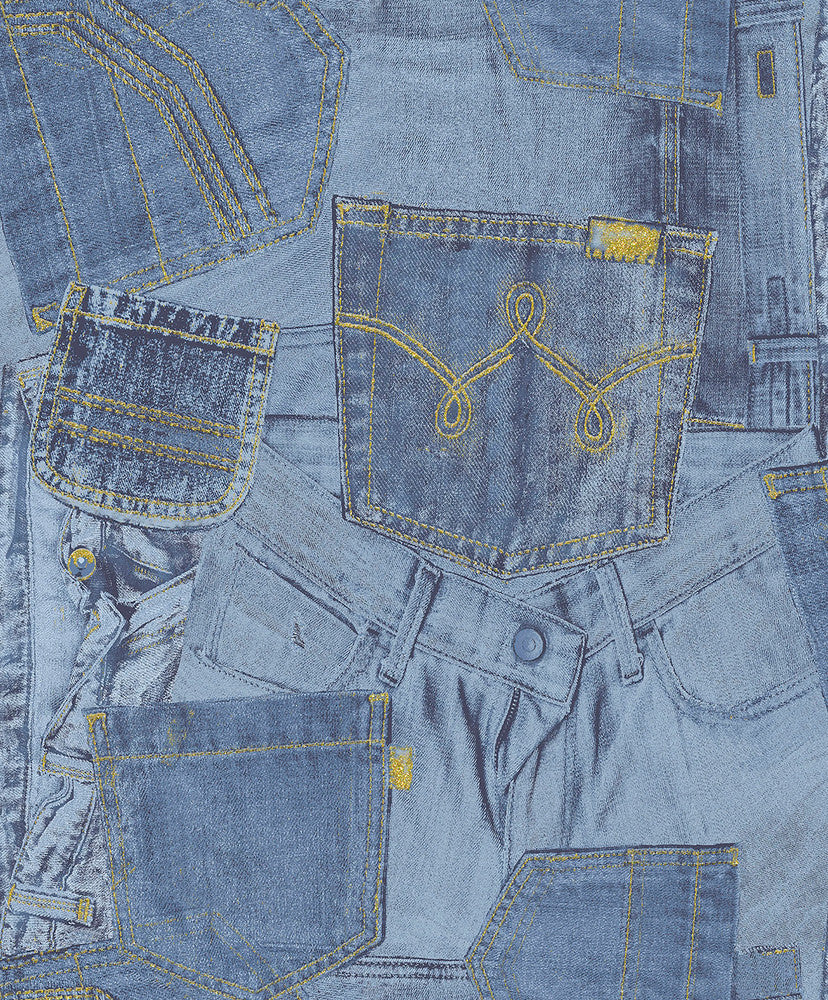 Inky Denim Jean Pocket Wallpaper by Crown CWV Covers about 56.4 square feet 20.5-in by 33-ft long roll Unpasted 25.2 - Fabric Carolina -