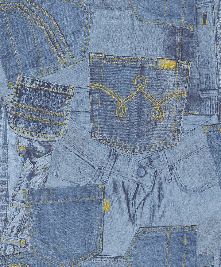 Inky Denim Jean Pocket Wallpaper by Crown CWV Covers about 56.4 square feet 20.5-in by 33-ft long roll Unpasted 25.2 - Fabric Carolina -