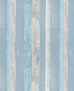 Cannon Blue Distressed Wood Wallpaper by Brewster